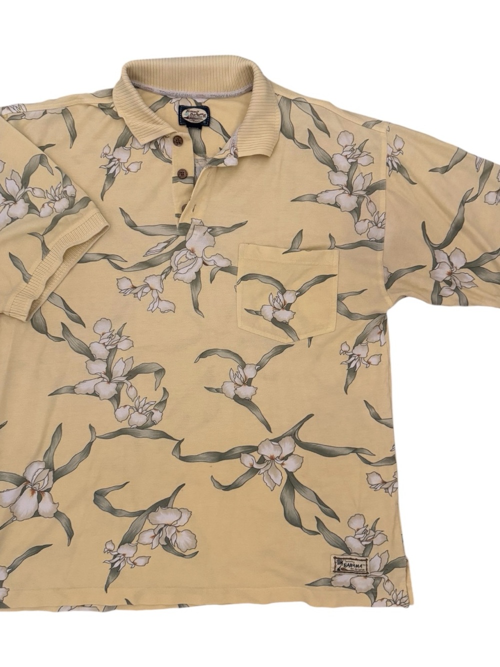 🌴VTG Tommy Bahama Men’s Yellow Floral Hawaiian Casual Short Sleeve Polo Shirt L
